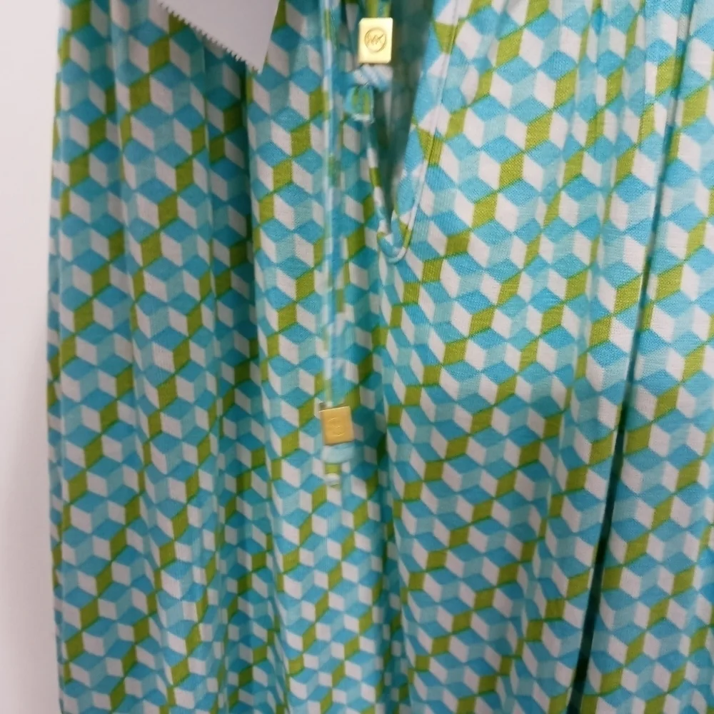 Michael Kors Cold Shoulder Geometric Pattern Blouse with Keyhole Closure